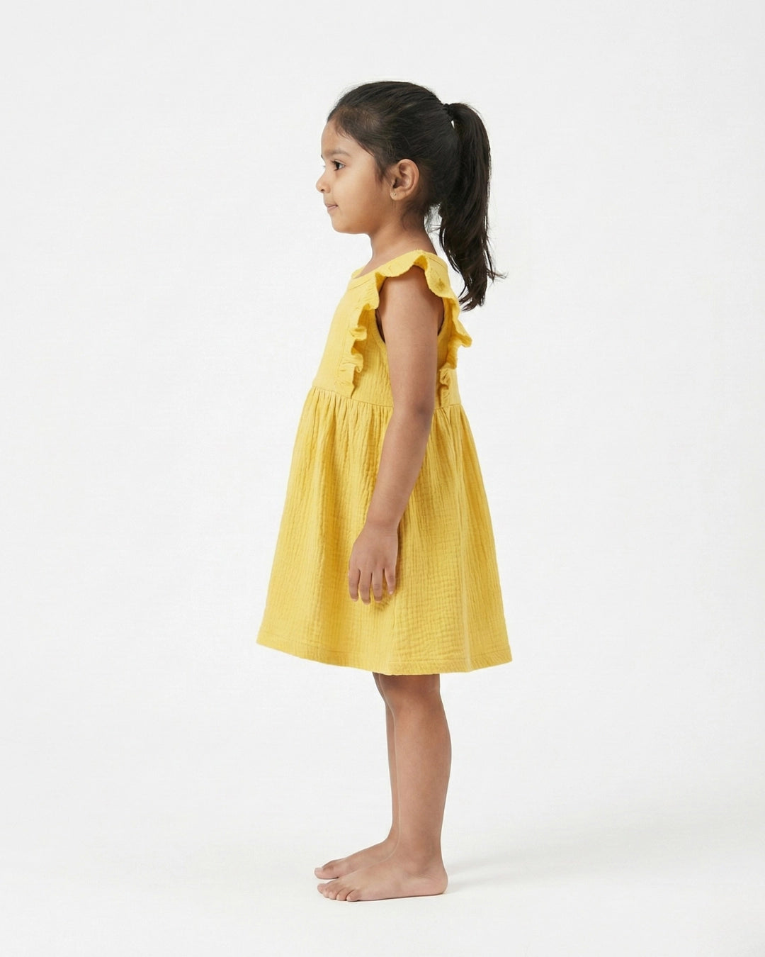 Yellow Ruffle Frock for Girls (1–6 Years) | Soft Crinkled Cotton Everyday Dress