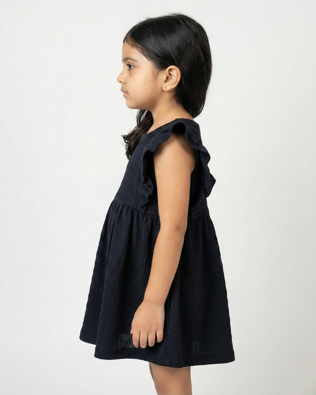 Black Ruffle Frock for Girls (1–6 Years) | Soft Crinkled Cotton Everyday Dress
