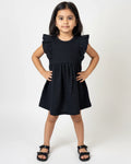 Black Ruffle Frock for Girls (1–6 Years) | Soft Crinkled Cotton Everyday Dress