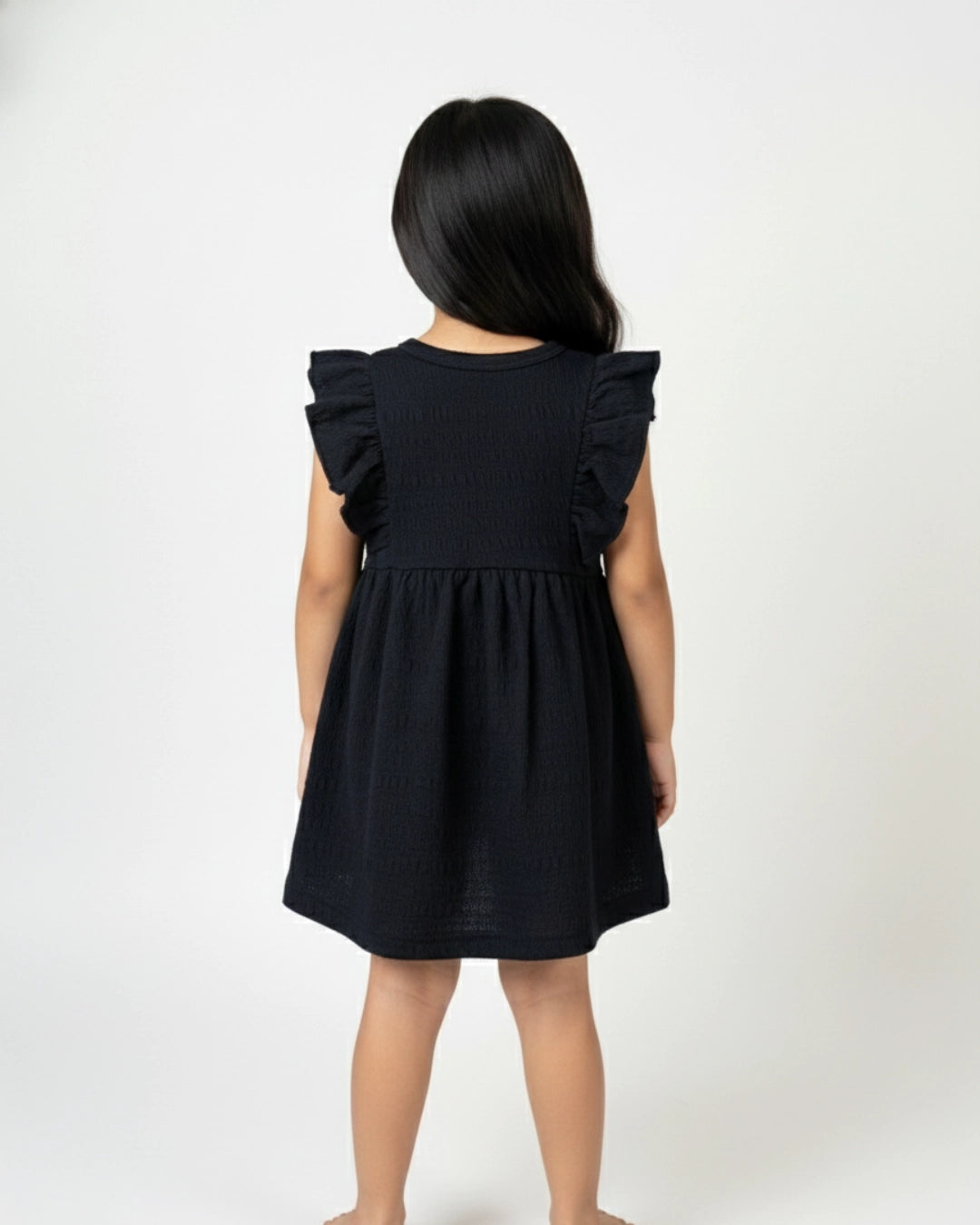 Black Ruffle Frock for Girls (1–6 Years) | Soft Crinkled Cotton Everyday Dress