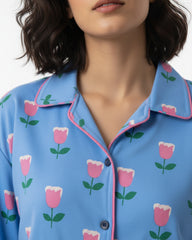The Tulip Garden Pajama Set (Half-sleeve) | 200 GSM