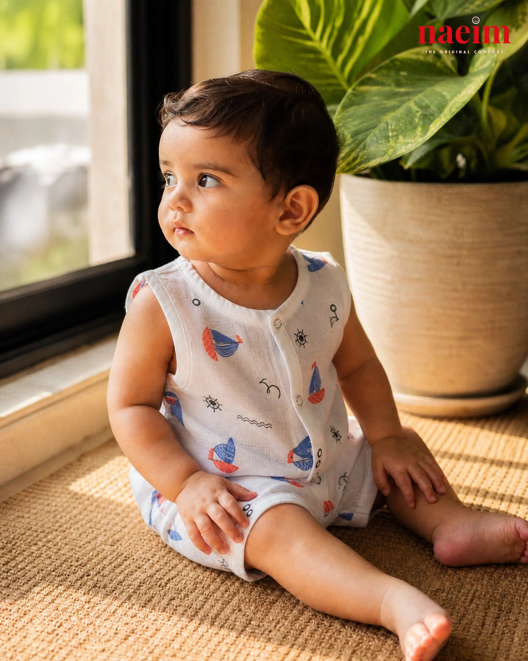 NAEIM Premium Muslin Jabla & Shorts Set – Little Sailor Print | Soft Cotton Baby Clothing | All Season Wear