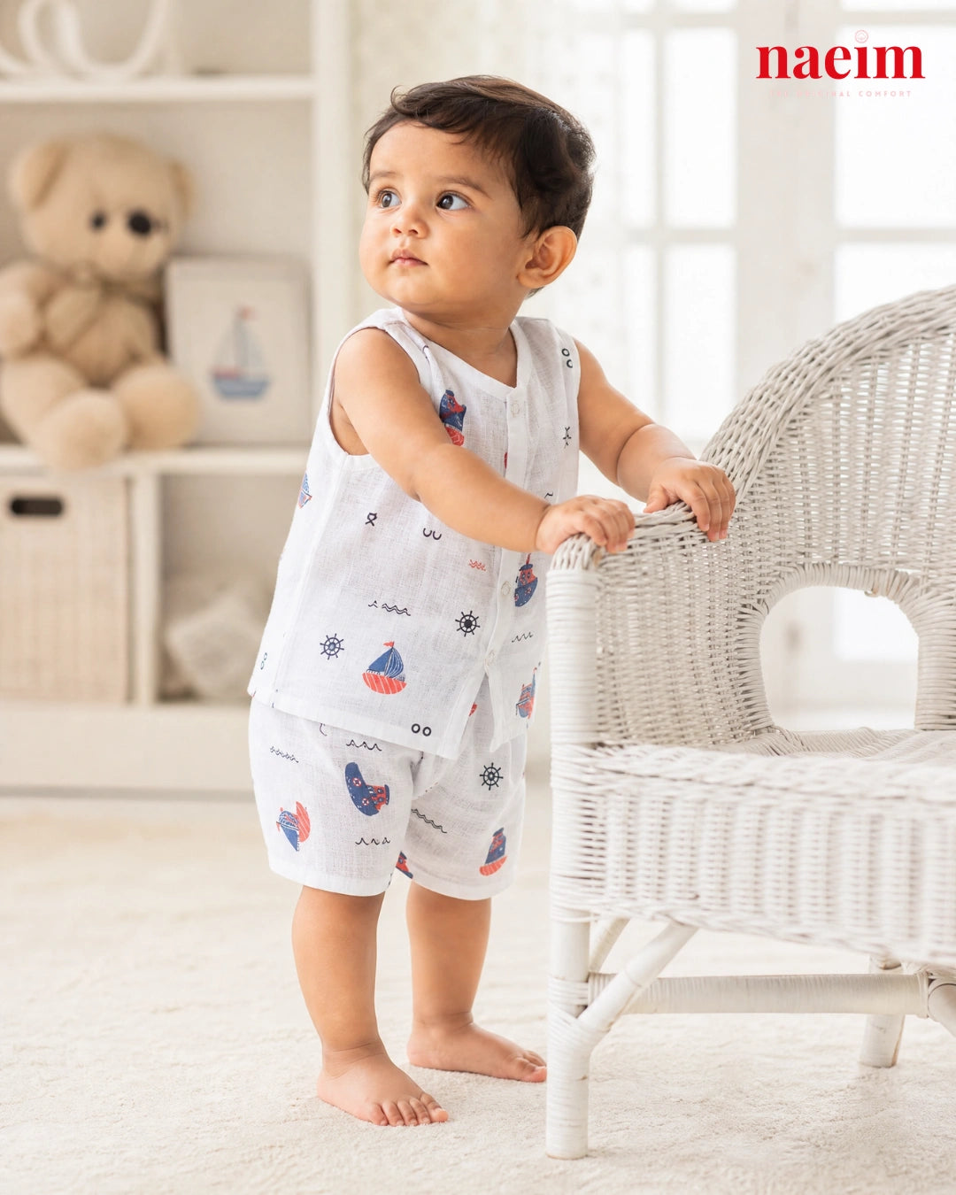 NAEIM Premium Muslin Jabla & Shorts Set – Little Sailor Print | Soft Cotton Baby Clothing | All Season Wear