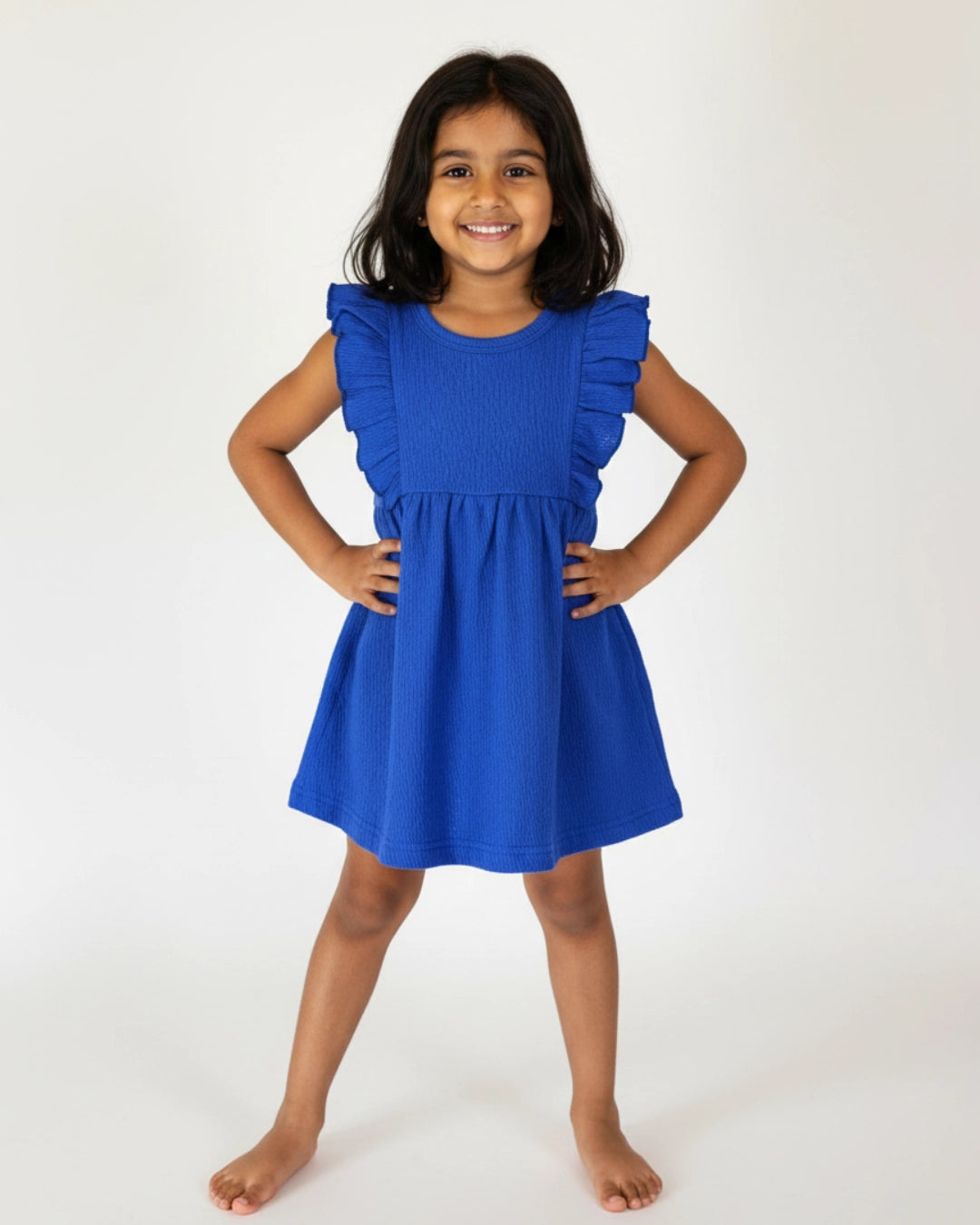 Navy Blue Ruffle Frock for Girls (1–6 Years) | Soft Crinkled Cotton Everyday Dress