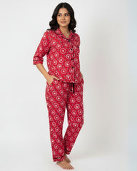 Red Heartbeat Pajama Set (Half sleeve) | 200 GSM