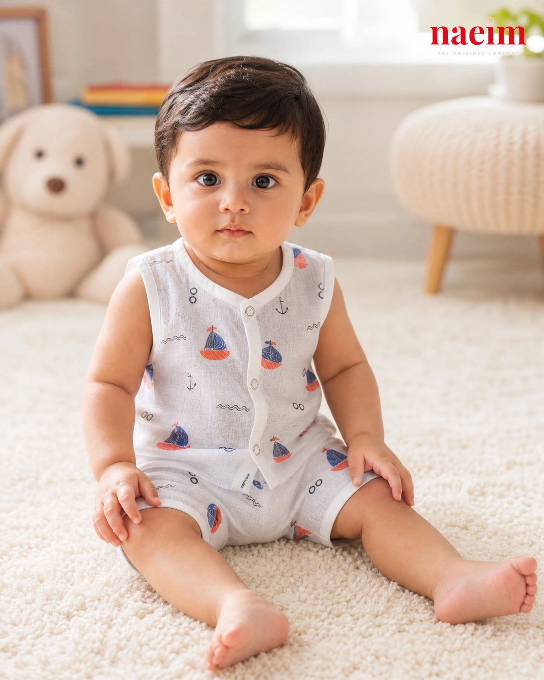 NAEIM Premium Muslin Jabla & Shorts Set – Little Sailor Print | Soft Cotton Baby Clothing | All Season Wear