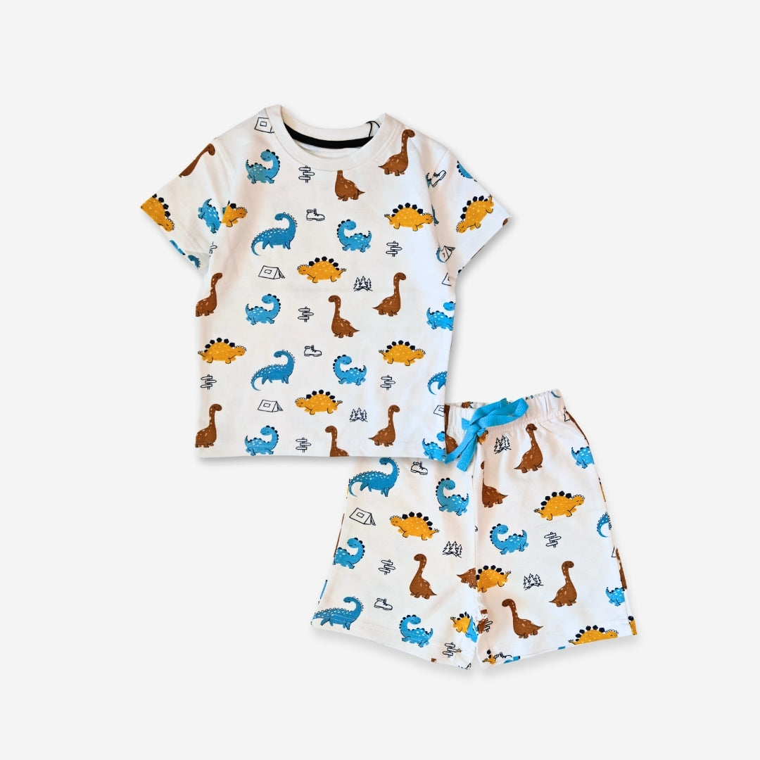 Kids' Co-ord Cotton T-Shirt & Shorts Set| Dino All-Over Print Designs