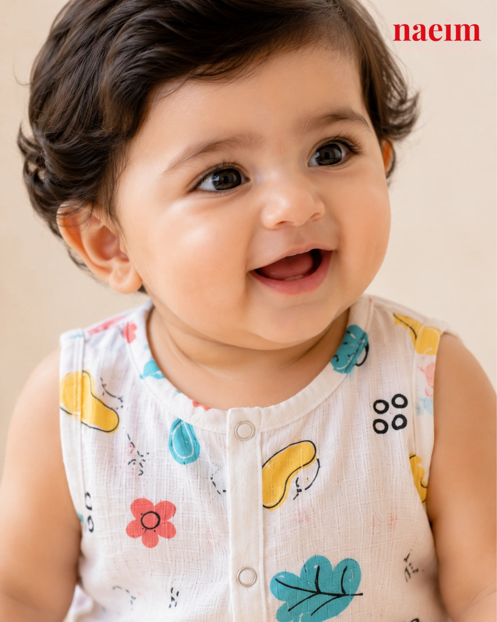 NAEIM Premium Cotton Muslin Jabla & Shorts Set – Floral Bean Print | Breathable All Season Baby Clothing