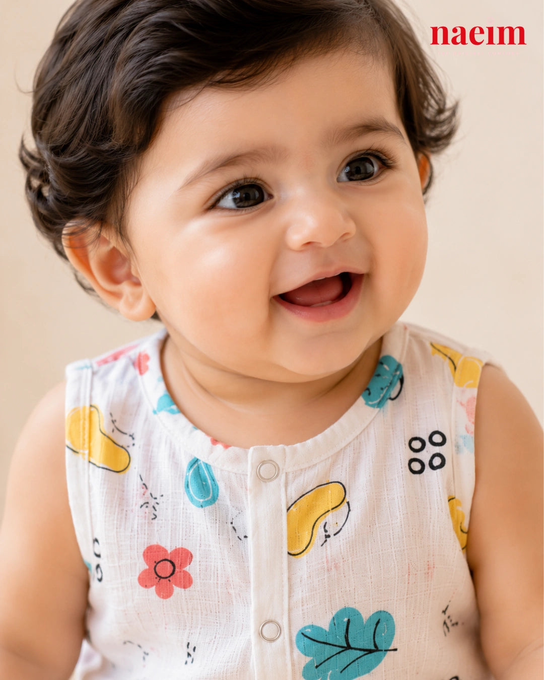 NAEIM Premium Cotton Muslin Jabla & Shorts Set – Floral Bean Print | Breathable All Season Baby Clothing