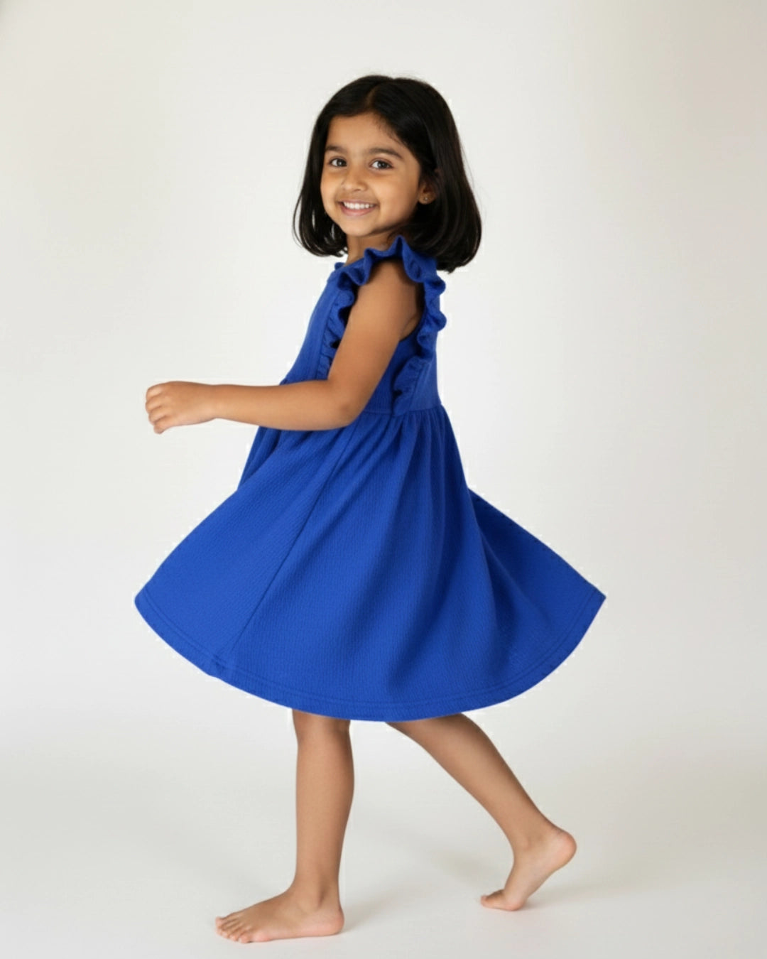 Navy Blue Ruffle Frock for Girls (1–6 Years) | Soft Crinkled Cotton Everyday Dress