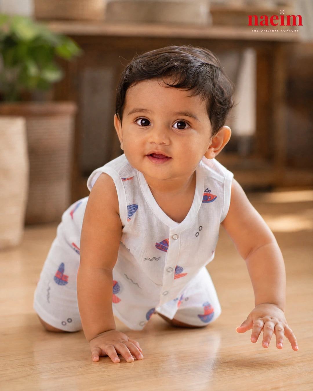 NAEIM Premium Muslin Jabla & Shorts Set – Little Sailor Print | Soft Cotton Baby Clothing | All Season Wear