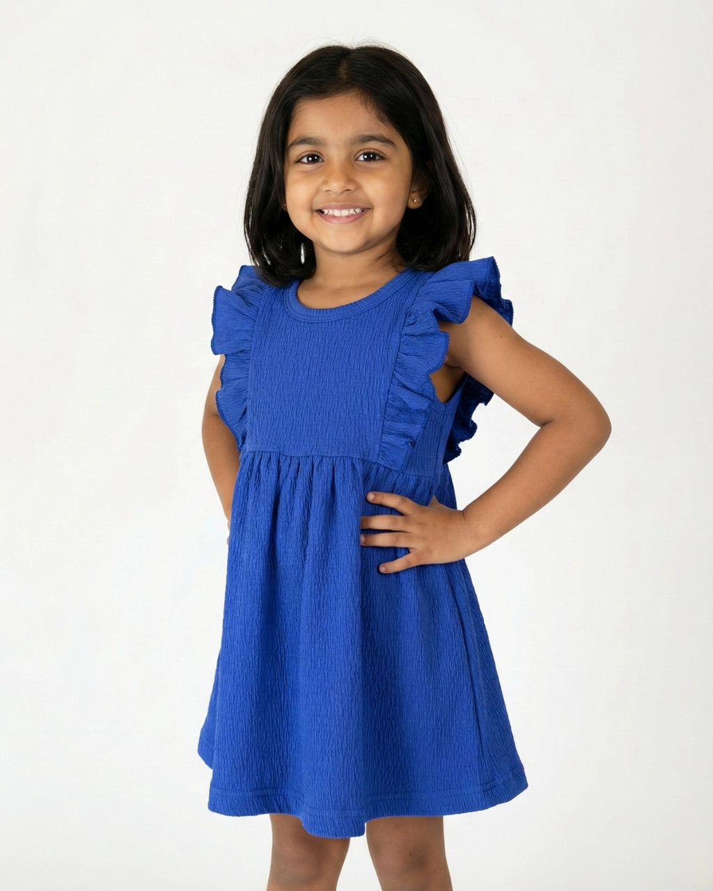 Navy Blue Ruffle Frock for Girls (1–6 Years) | Soft Crinkled Cotton Everyday Dress