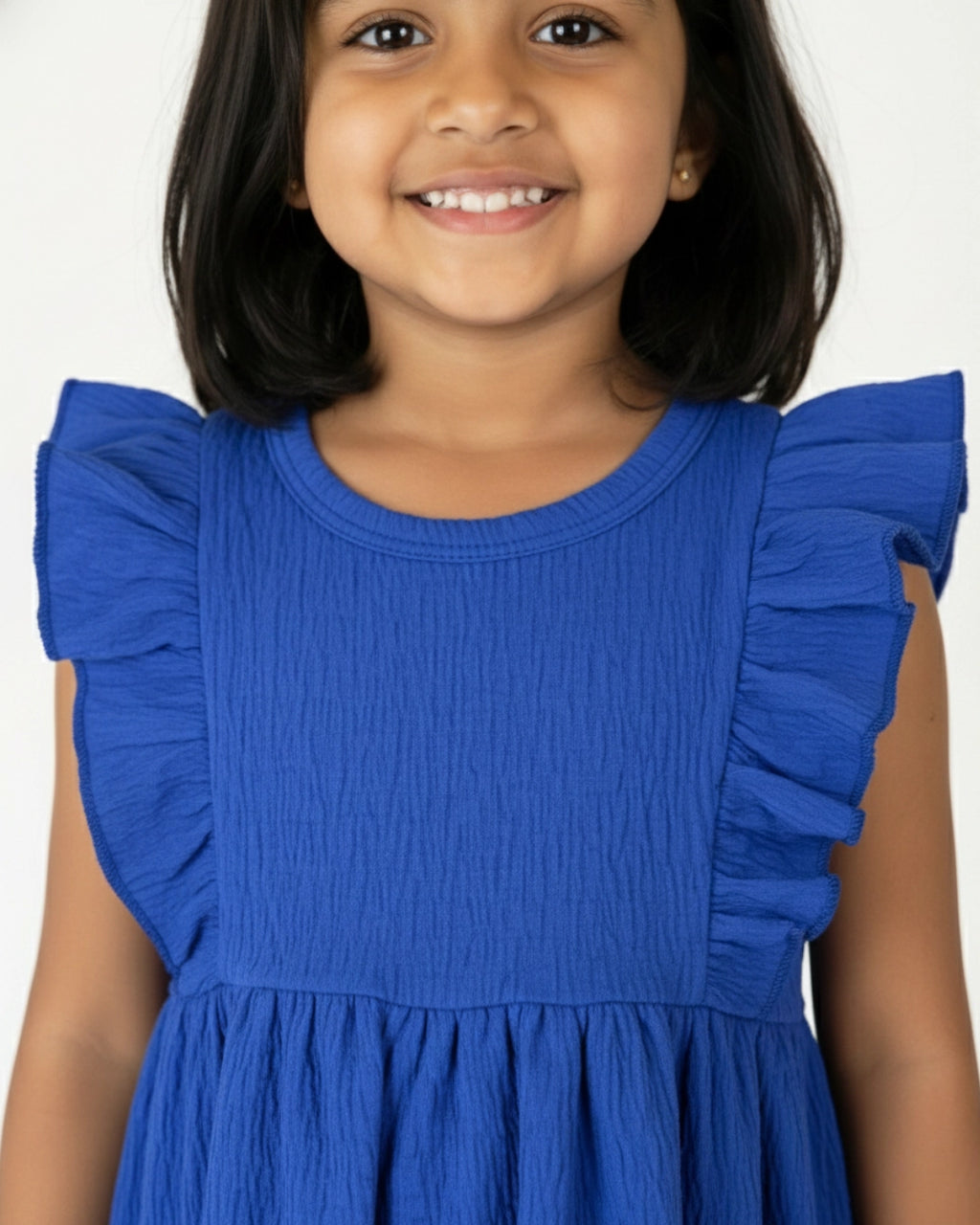 Navy Blue Ruffle Frock for Girls (1–6 Years) | Soft Crinkled Cotton Everyday Dress
