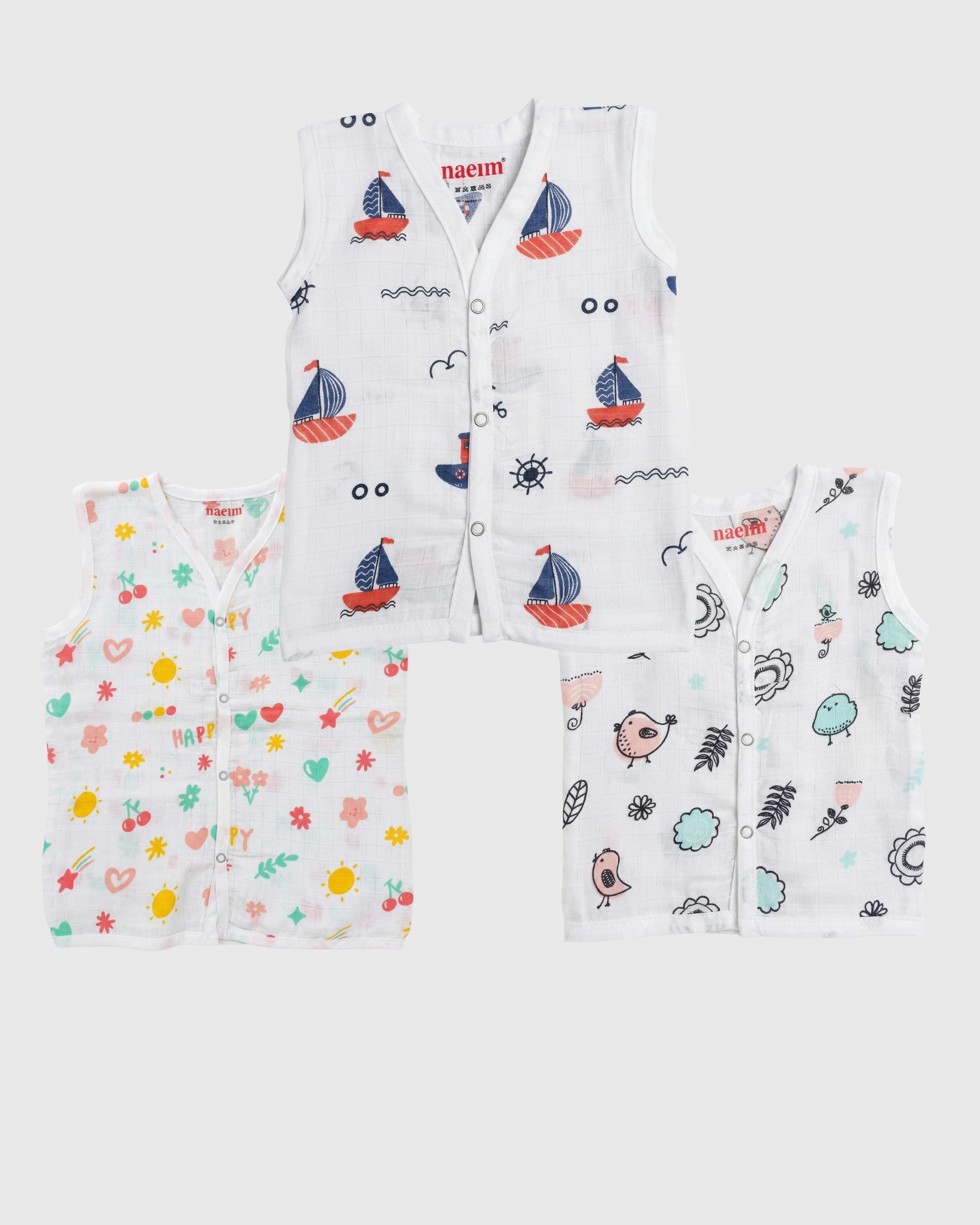 Naeim Pack of 3 Premium Muslin Sleeveless Jablas - Breathable Summer Vests for Daily Wear