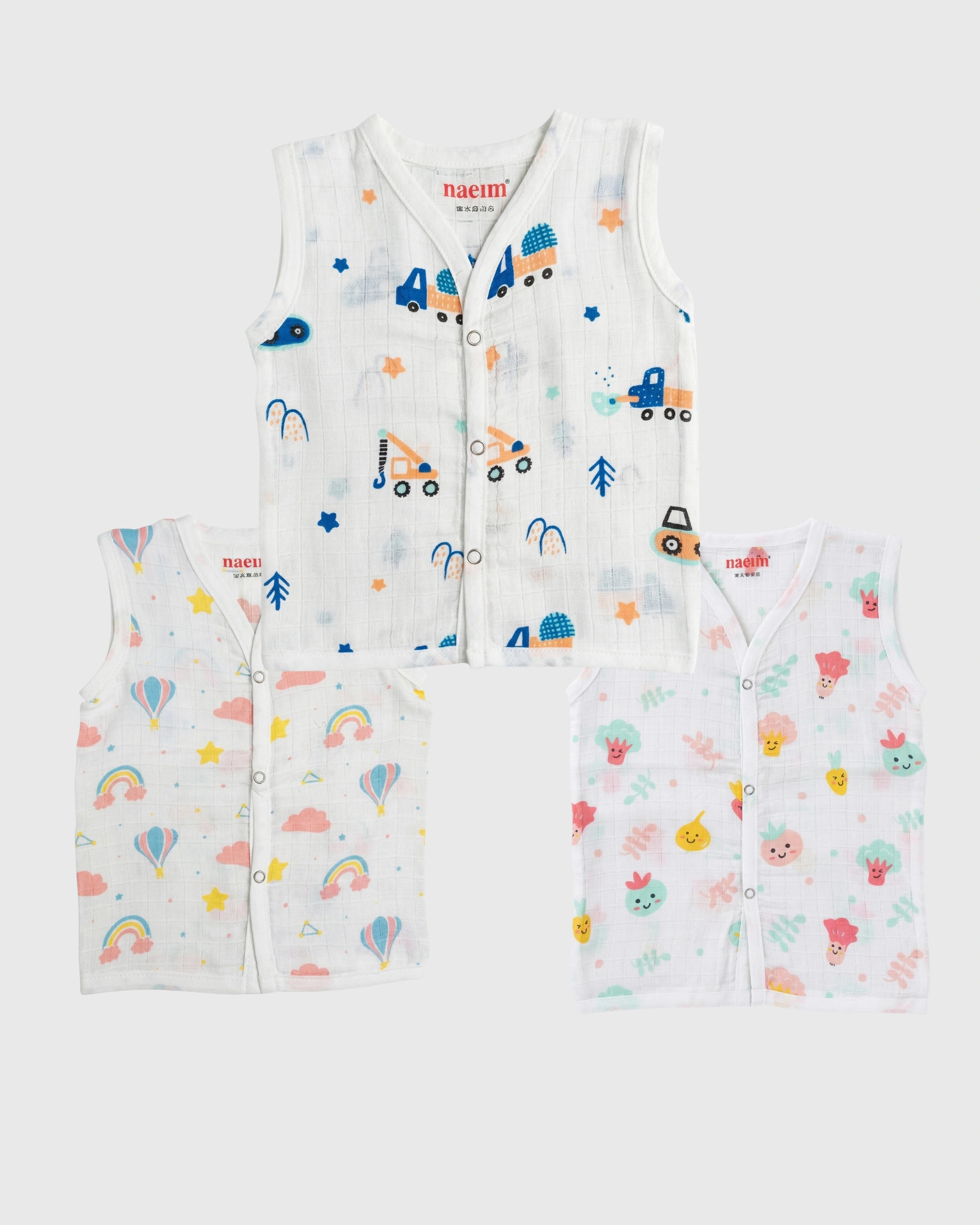 Naeim Pack of 3 Premium Muslin Sleeveless Jablas - Breathable Summer Vests for Daily Wear