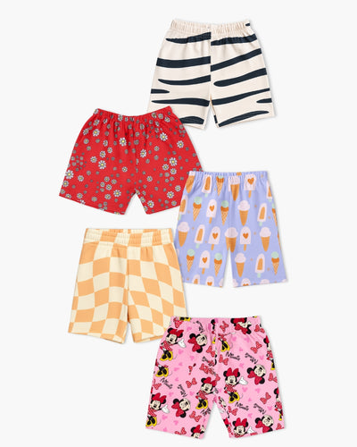 Baby Boys & Girls Shorts Cotton Multicolour (Assorted) – Pack of 5 All Over Print Combo for Toddlers (1–6 Yrs)
