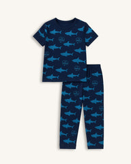Boys & Girls Shark Print Night Suit Pajama Set - Cotton Comfortable Sleepwear Set
