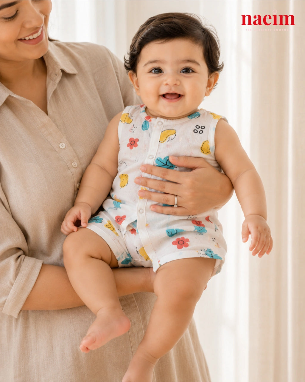 NAEIM Premium Cotton Muslin Jabla & Shorts Set – Floral Bean Print | Breathable All Season Baby Clothing