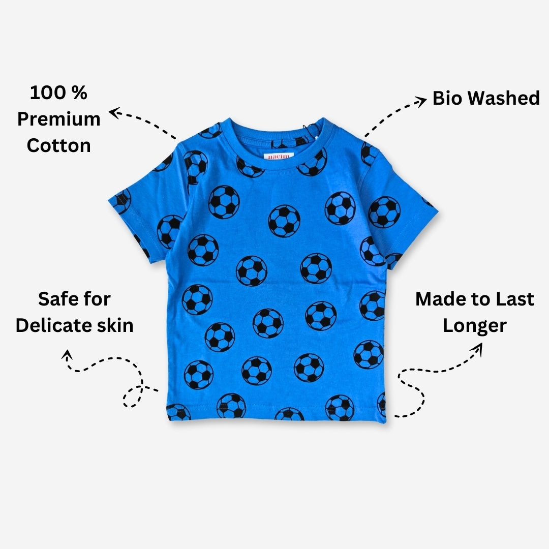 Kids' Co-ord Cotton T-Shirt & Shorts Set | Dino + Football All-Over Print Designs
