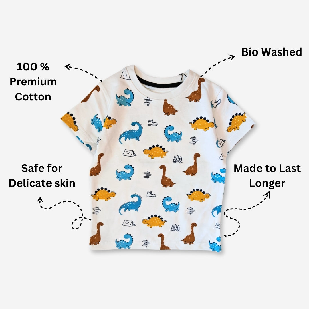 Kids' Co-ord Cotton T-Shirt & Shorts Set| Dino All-Over Print Designs