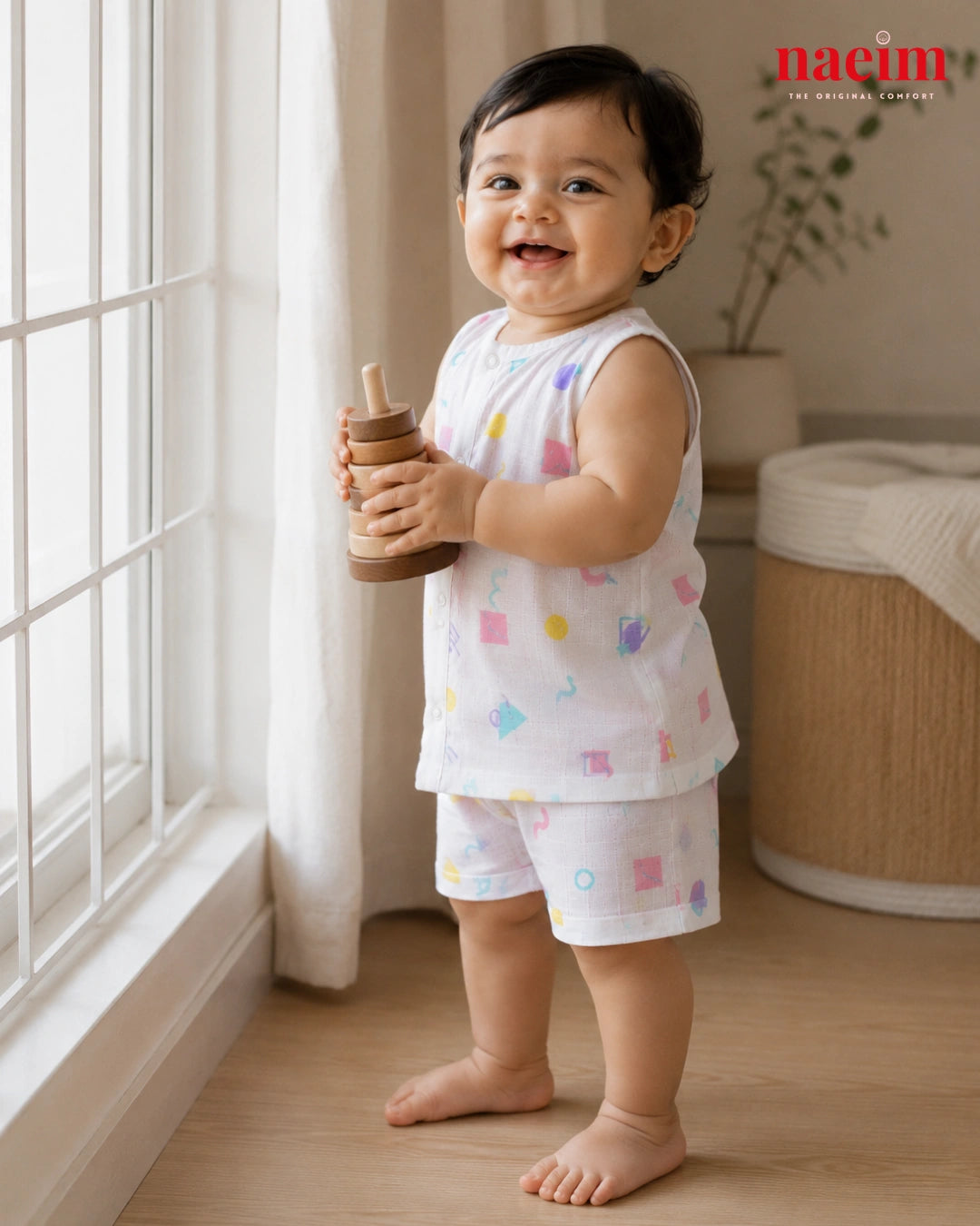 NAEIM Premium Cotton Muslin Jabla & Shorts Set for Babies – Pastel Confetti Print | Soft All Season Baby Clothing
