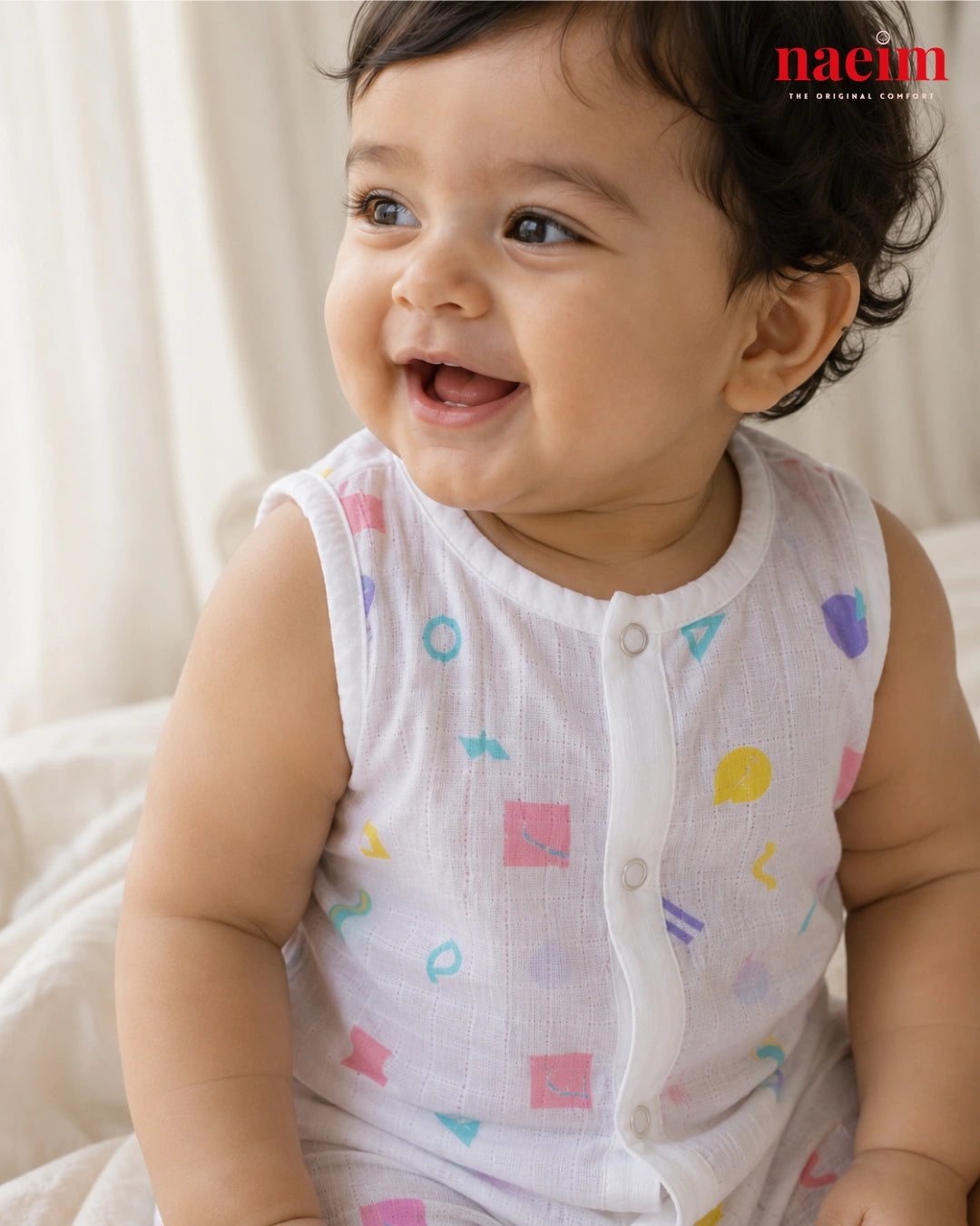 NAEIM Premium Cotton Muslin Jabla & Shorts Set for Babies – Pastel Confetti Print | Soft All Season Baby Clothing