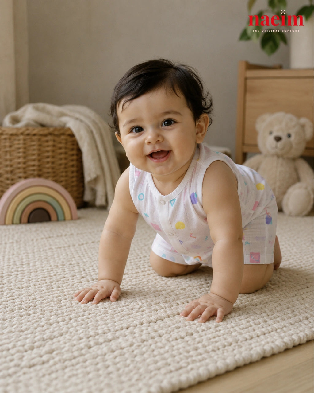 NAEIM Premium Cotton Muslin Jabla & Shorts Set for Babies – Pastel Confetti Print | Soft All Season Baby Clothing