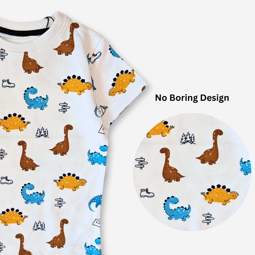 Kids' Co-ord Cotton T-Shirt & Shorts Set| Dino All-Over Print Designs