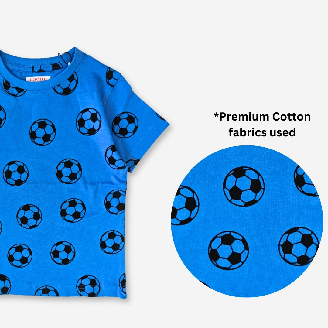 Kids' Co-ord Cotton T-Shirt & Shorts Set| Football All-Over Print Designs