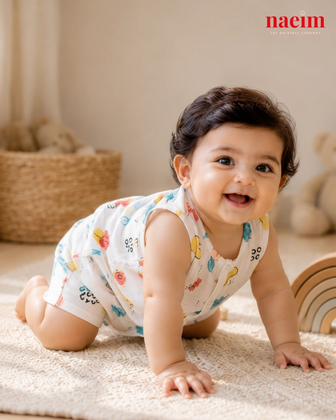 NAEIM Premium Cotton Muslin Jabla & Shorts Set – Floral Bean Print | Breathable All Season Baby Clothing