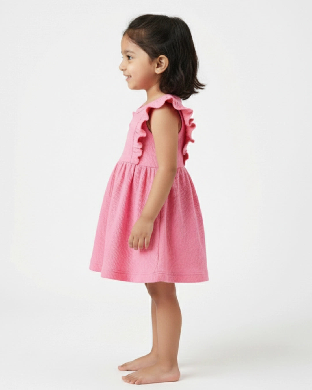Pink Ruffle Frock for Girls (1–6 Years) | Soft Crinkled Cotton Everyday Dress