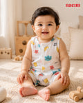 NAEIM Premium Cotton Muslin Jabla & Shorts Set – Floral Bean Print | Breathable All Season Baby Clothing