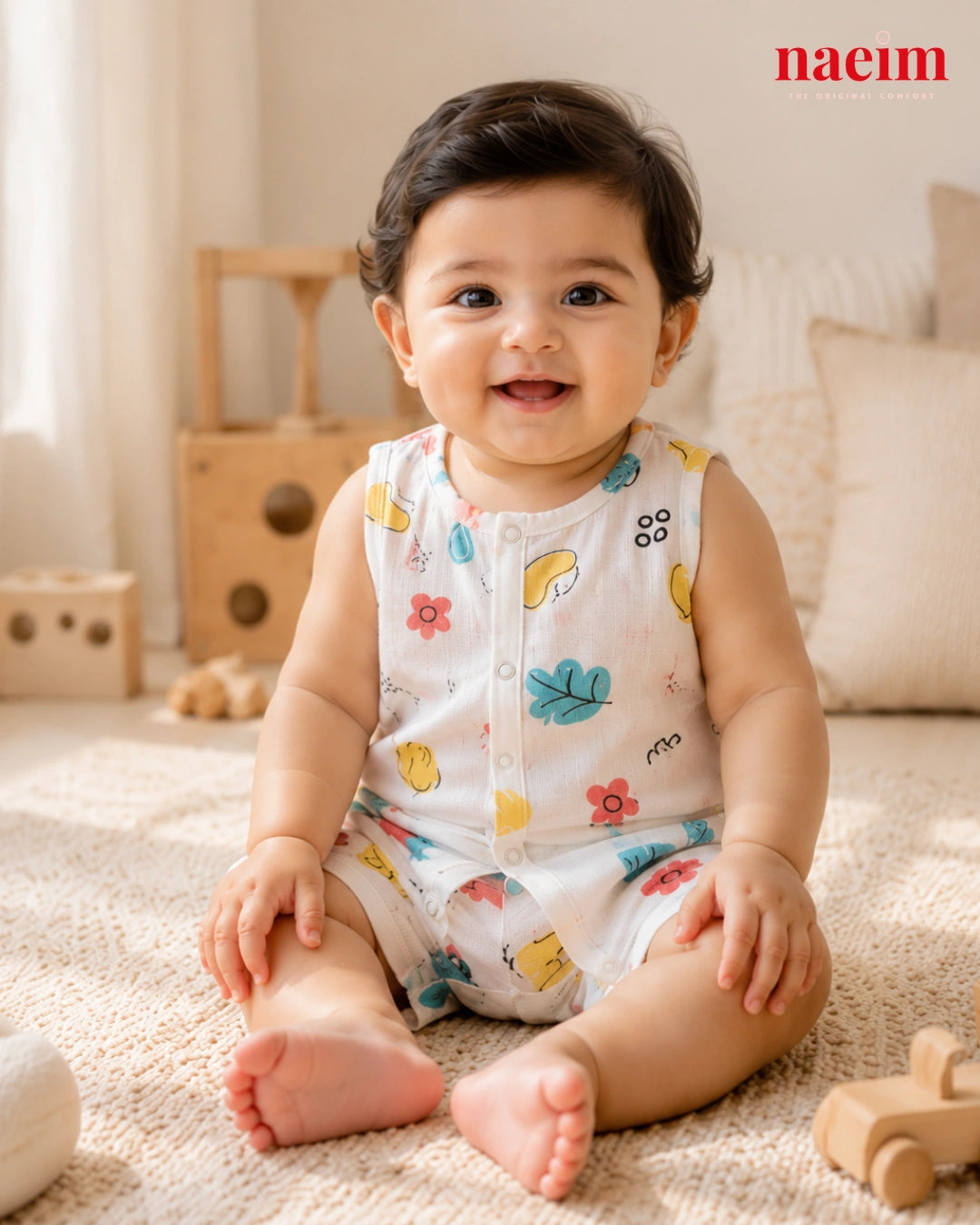 NAEIM Premium Cotton Muslin Jabla & Shorts Set – Floral Bean Print | Breathable All Season Baby Clothing