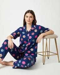 Midnight Bloom Pajama Set (Half-sleeve) | 200 GSM