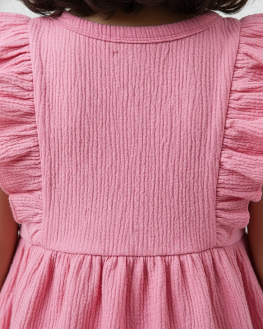 Pink Ruffle Frock for Girls (1–6 Years) | Soft Crinkled Cotton Everyday Dress