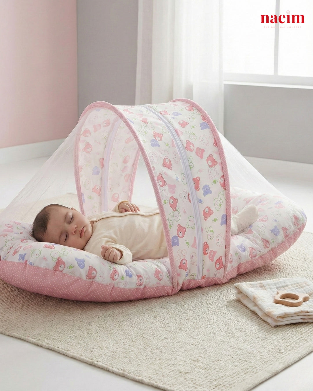 Baby Sleeping Bed with Mosquito Net | Soft Mattress for Infants