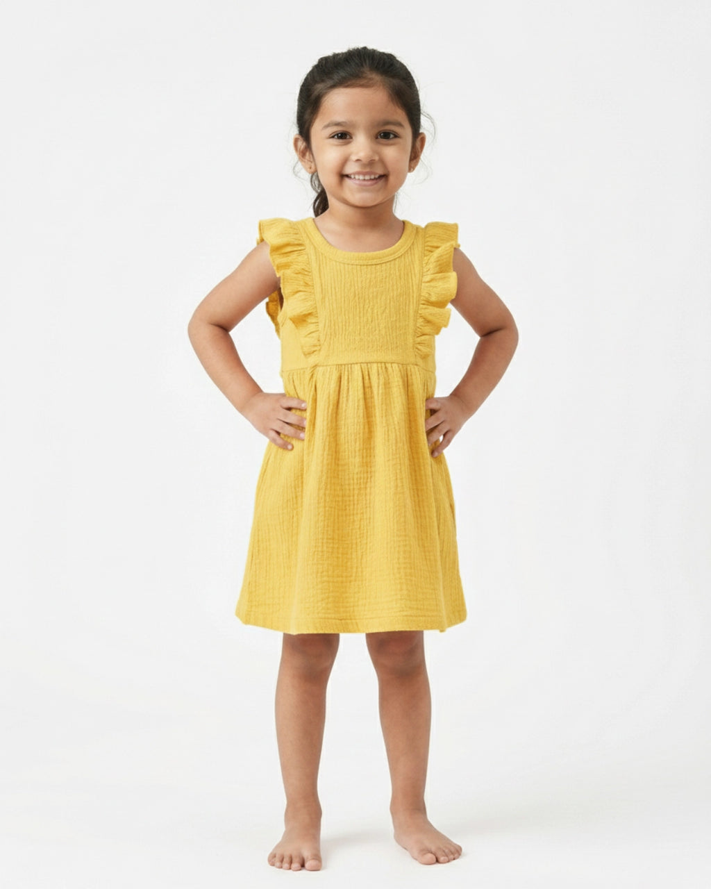 Yellow Ruffle Frock for Girls (1–6 Years) | Soft Crinkled Cotton Everyday Dress