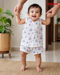 NAEIM Premium Muslin Jabla & Shorts Set – Lavender Owl Print | Cotton Baby Outfit | All Season Essential
