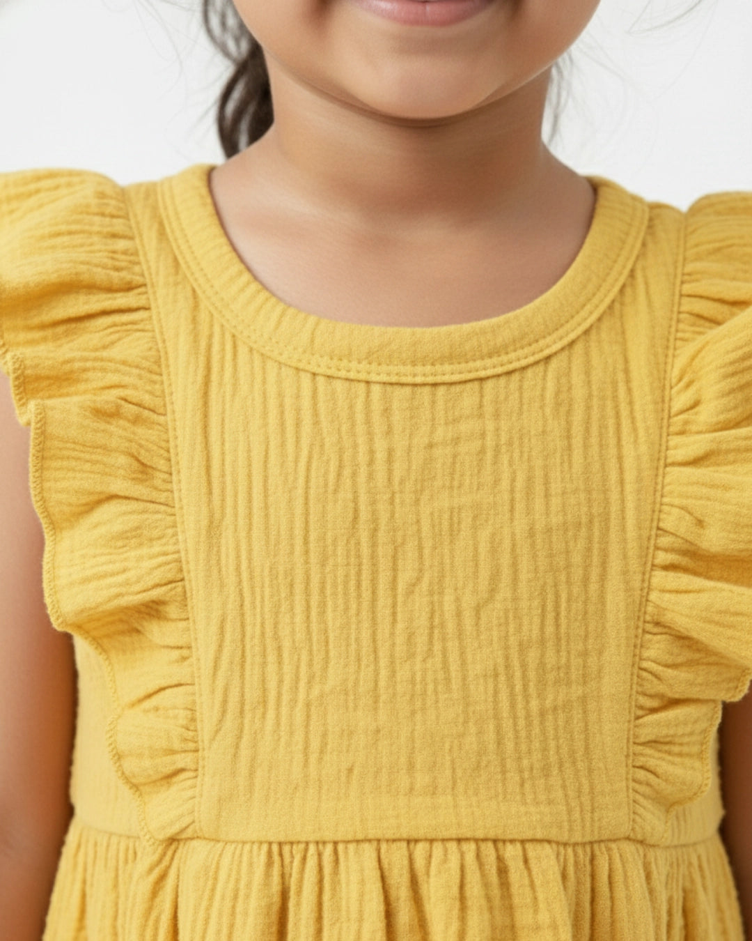 Yellow Ruffle Frock for Girls (1–6 Years) | Soft Crinkled Cotton Everyday Dress