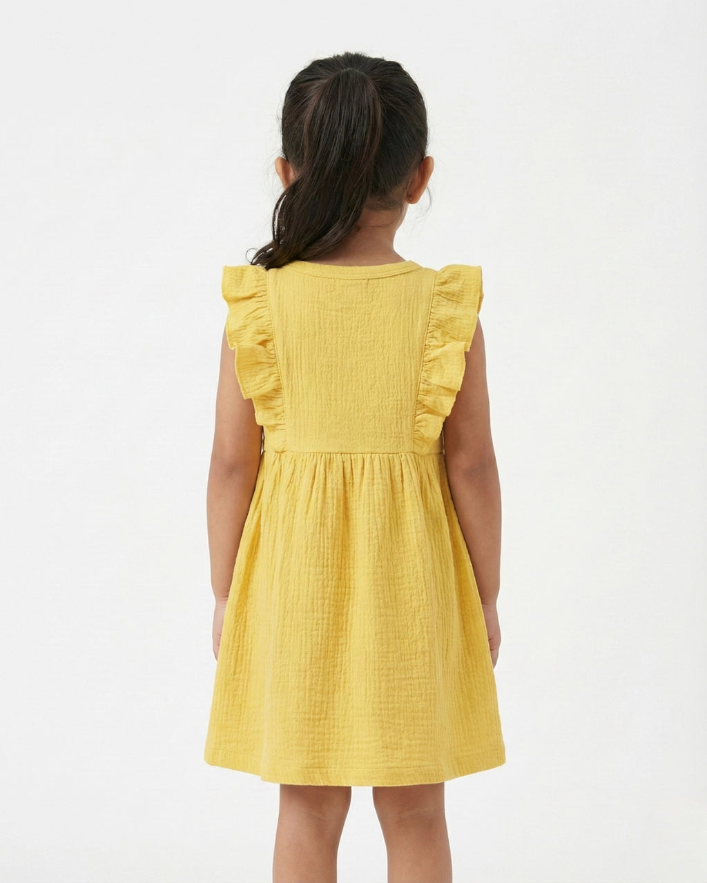 Yellow Ruffle Frock for Girls (1–6 Years) | Soft Crinkled Cotton Everyday Dress