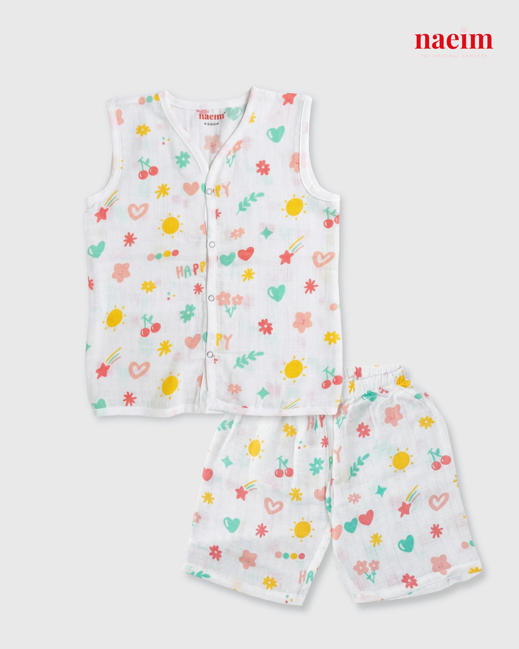 Muslin Sleeveless Jabla & Shorts Set - Playful Print Assorted set