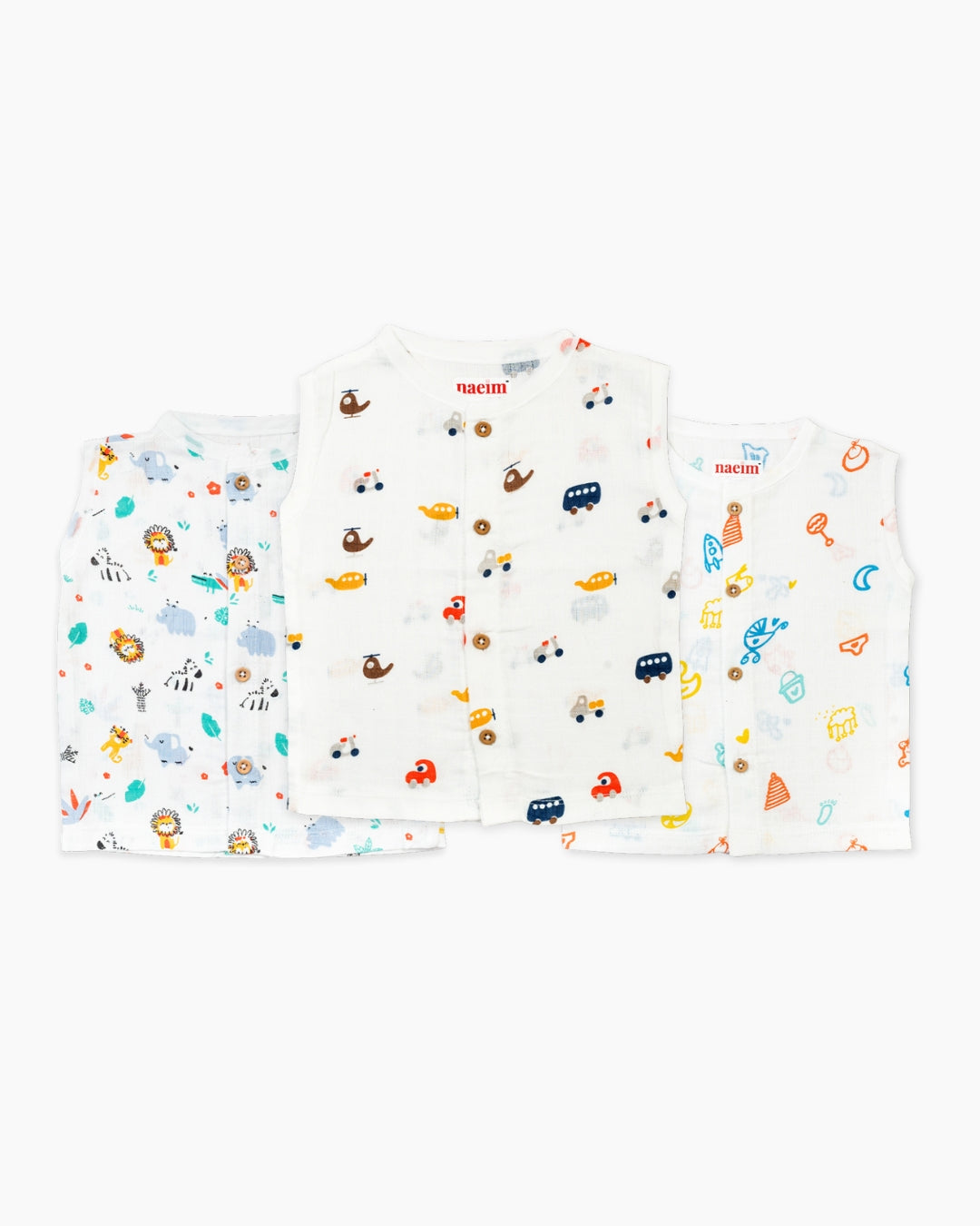 Organic Muslin Jabla Set for Babies – Pack of 3 | Newborn to 24 Months | Soft Cotton Vest, Front Open