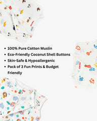 Organic Muslin Jabla Set for Babies – Pack of 3 | Newborn to 24 Months | Soft Cotton Vest, Front Open