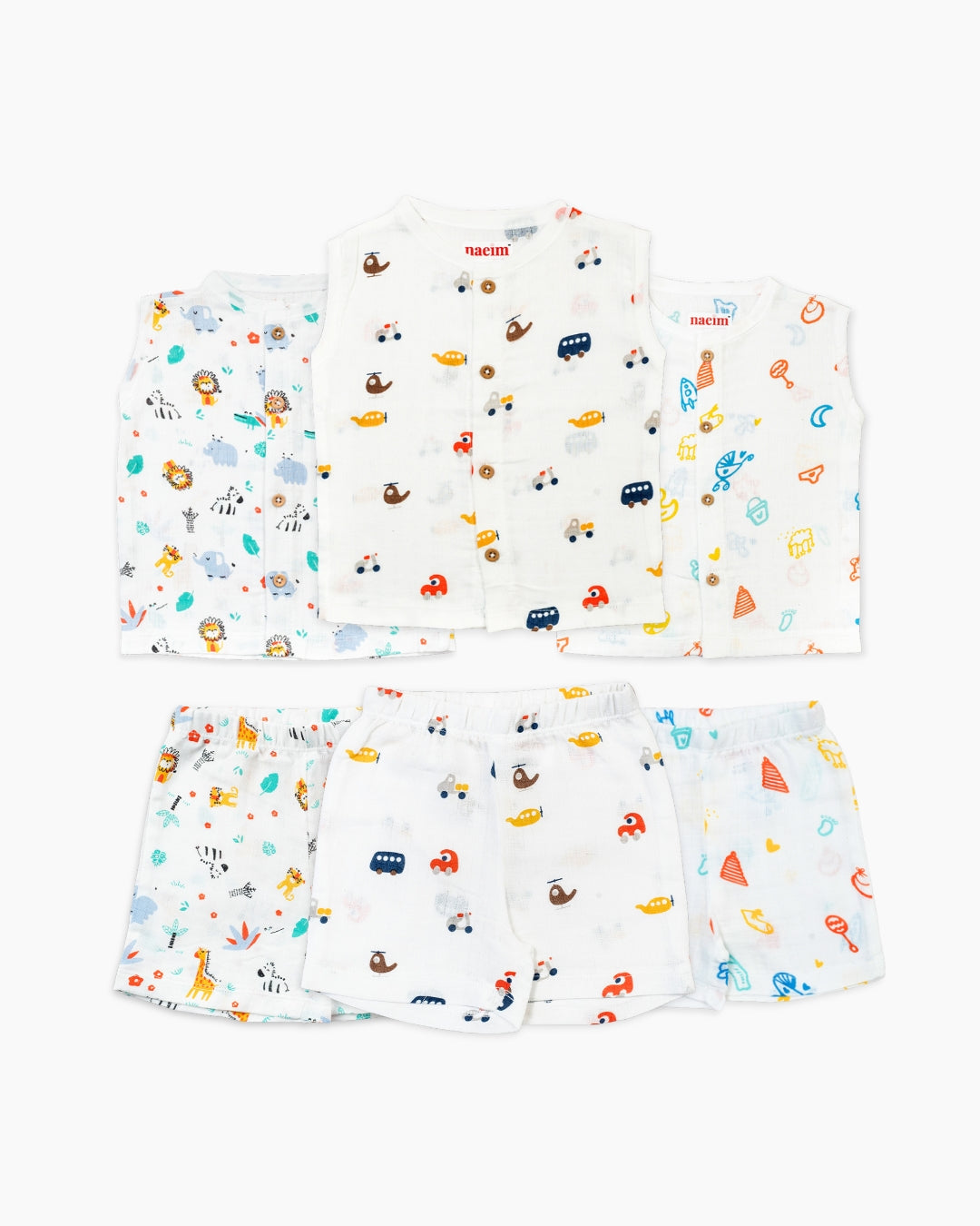 Organic Muslin Jabla & Short Set for Babies – Pack of 3 | Newborn to 24 Months