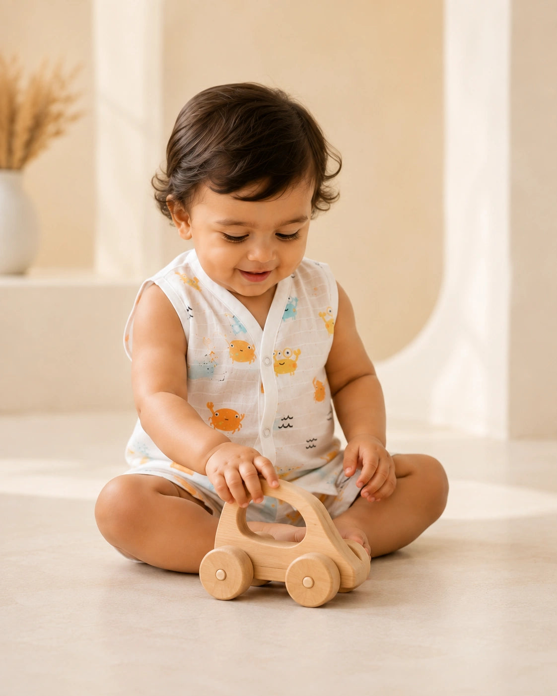 NAEIM Premium Muslin Jabla & Shorts Set for Babies – Cute Crab Print
