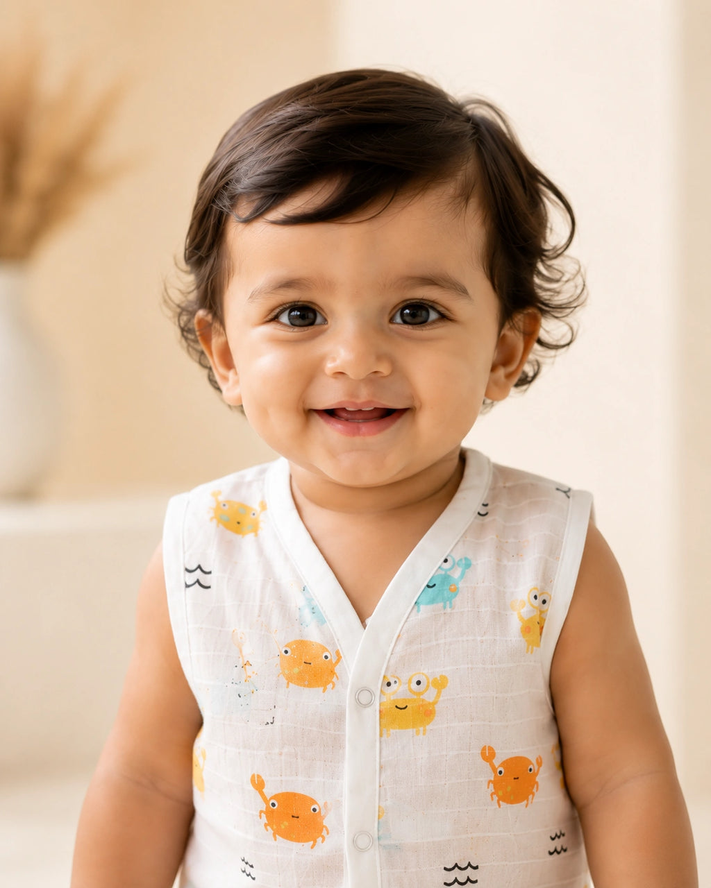 NAEIM Premium Muslin Jabla & Shorts Set for Babies – Cute Crab Print