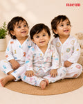 Pack of 3 Muslin Full Sleeve Night Suit Sets for Babies | Pajama Combo