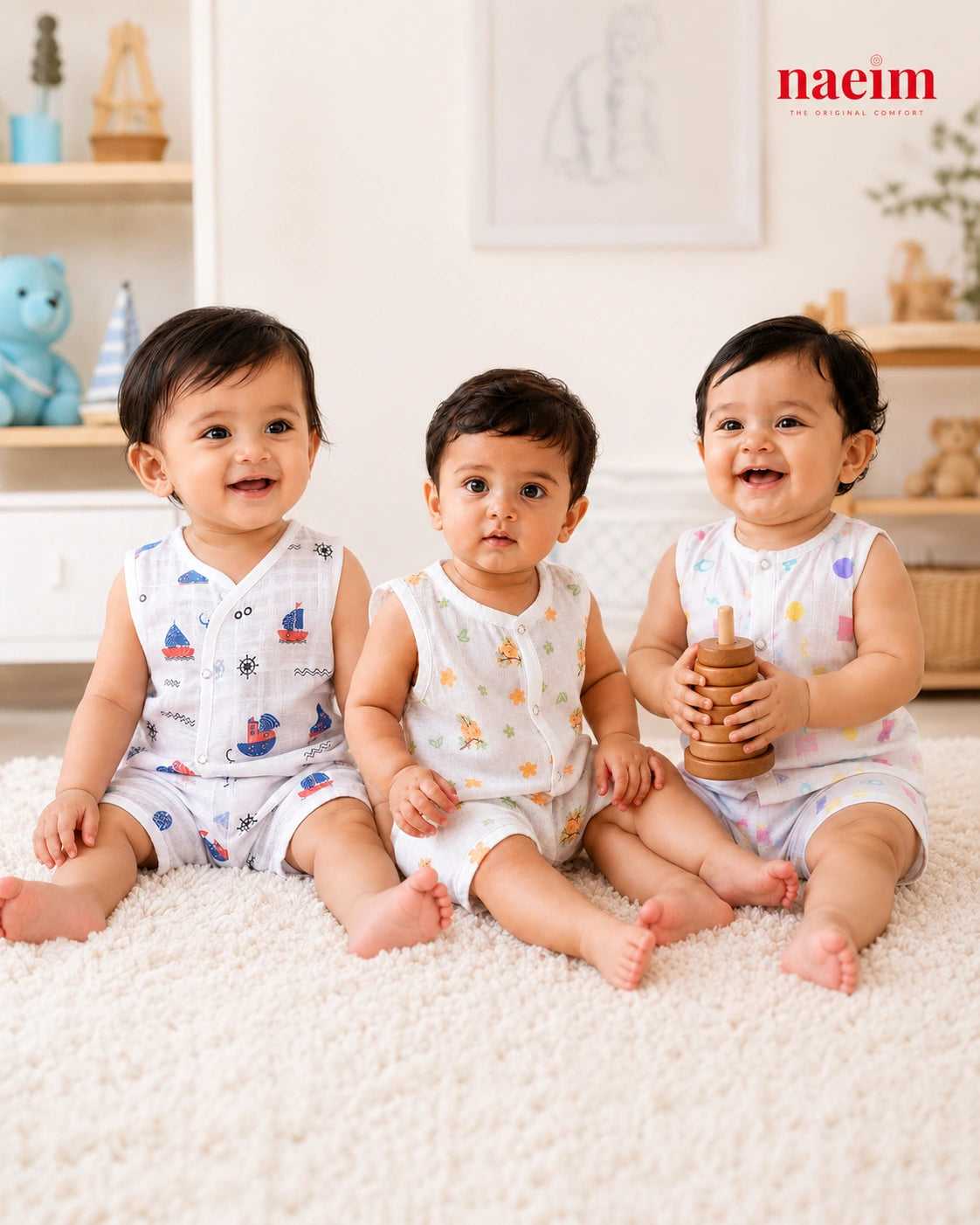 Pack of 3 Premium Muslin Jabla & Shorts Set for Babies | Soft Breathable Cotton Baby Clothing | Unisex