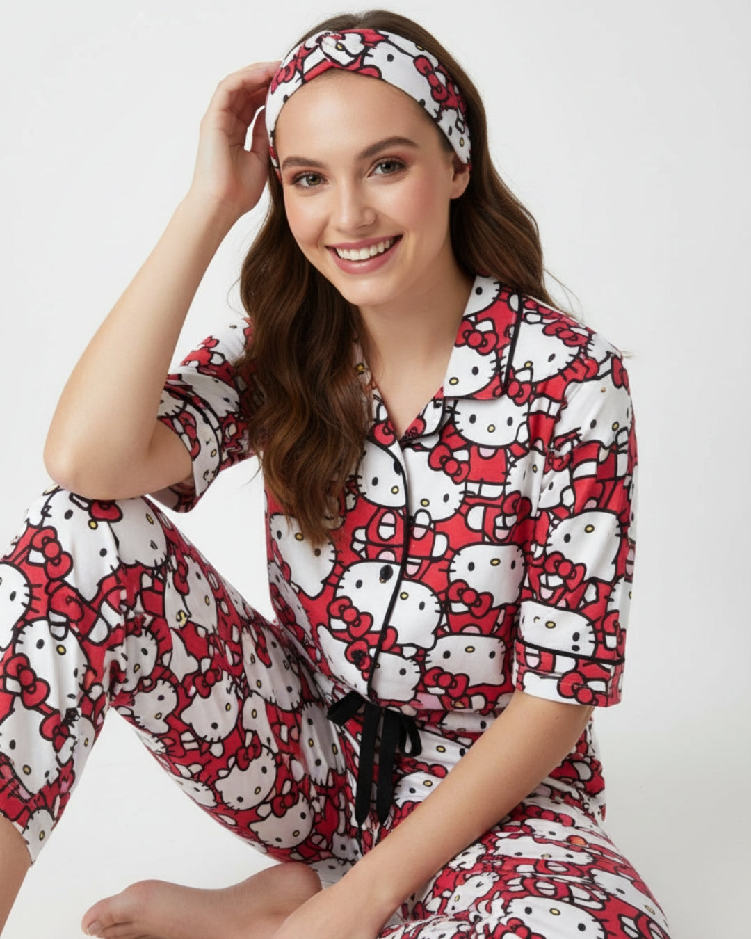 Hello Kitty Pajama Set (Half sleeve) | 200 GSM