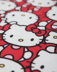 Pattern of Hello Kitty characters with a red background